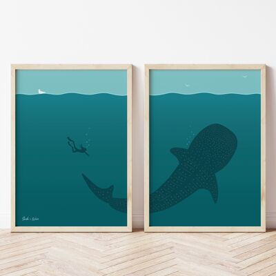 Set di stampe artistiche di squalo balena