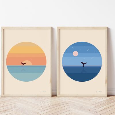Conjunto de impresión de arte de cuento de ballena