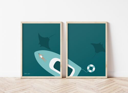 Manta ray art print set