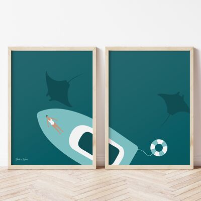 Manta ray art print set