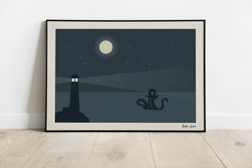 Kraken lighthouse art print