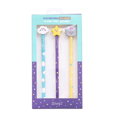 Pencil set with character erasers