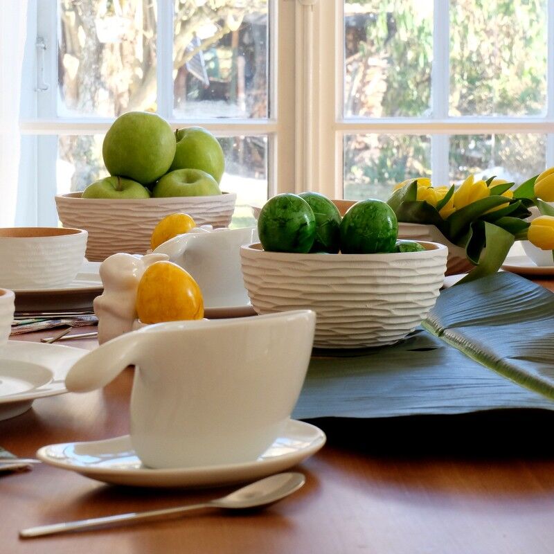 Ciotola in legno - fruttiera - insalatiera intagliata - bianca - S (Øxh) 15cm x 7,5cm