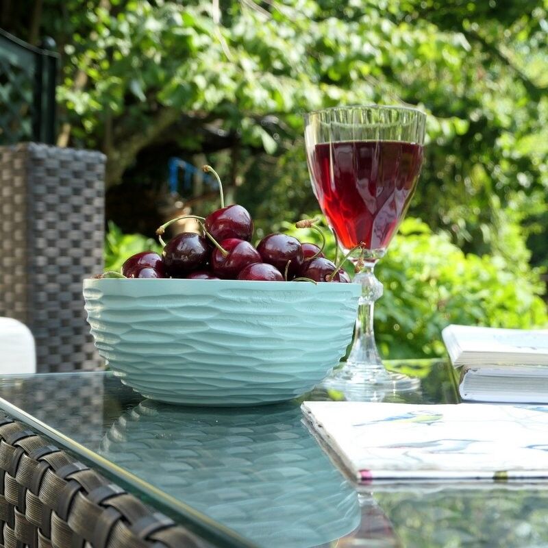 Ciotola in legno - fruttiera - insalatiera intagliata - azzurro - S (Øxh) 15cm x 7,5cm