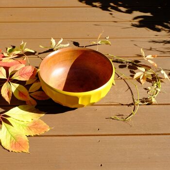 Bol en bois - coupe à fruits - saladier - modèle Sophia - jaune curry - (Øxh) 27,5cmx12,5cm 6