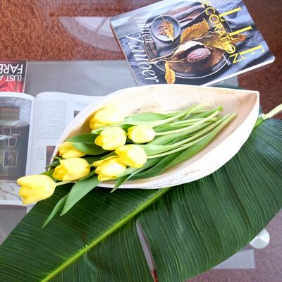 Wooden bowl - fruit bowl - salad bowl - model Palm Seed - white / natural - S (lxwxh) 40cm x 20 x 8.8cm