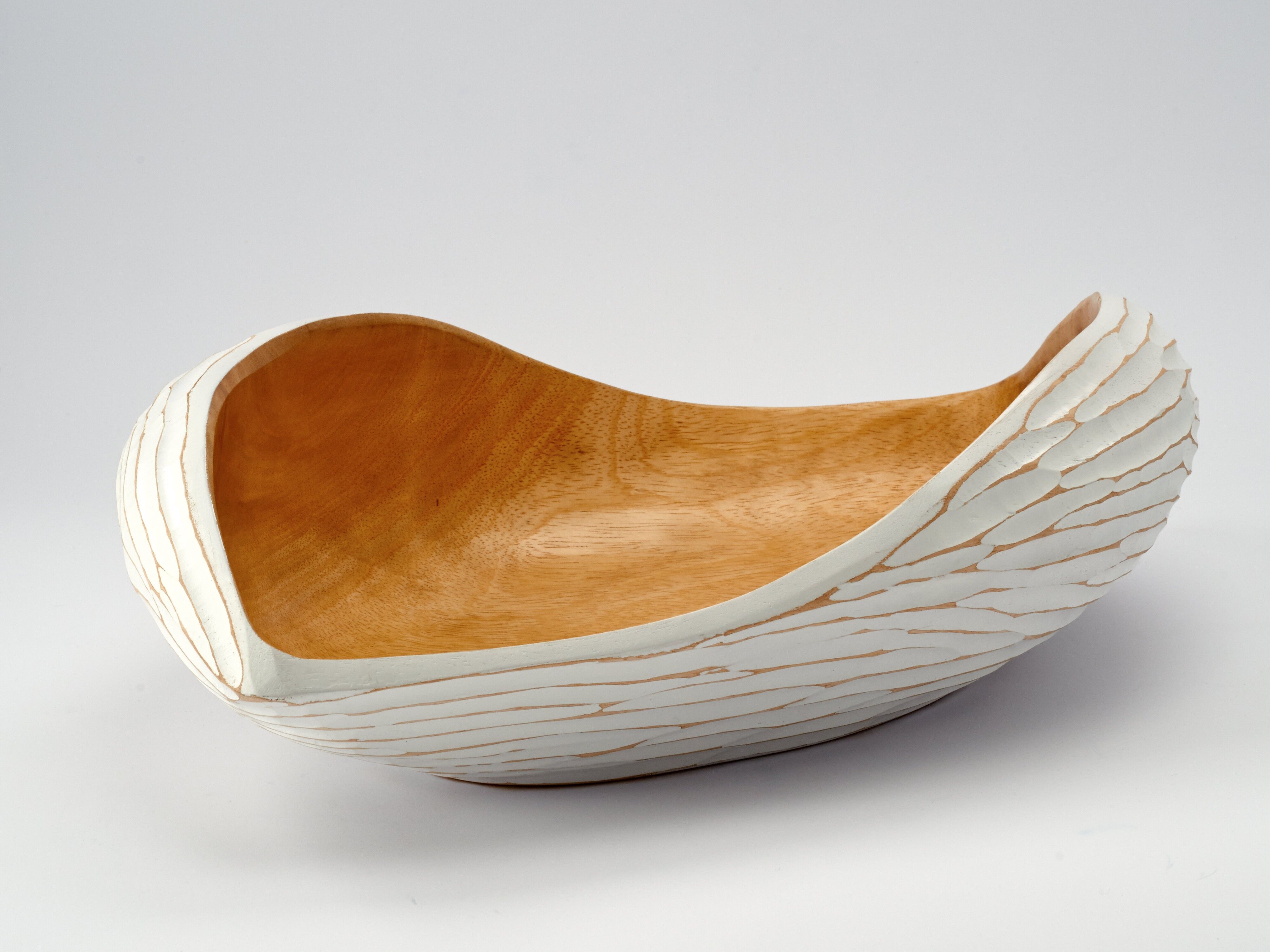 Ciotola in legno - portafrutta - insalatiera - modello Palm Seed - bianca / naturale - L (lxwxh) 50cm x 30 x 11.5cm