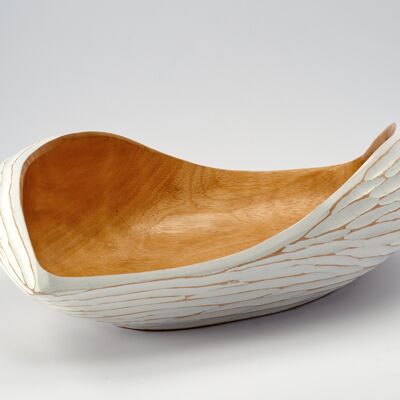 Wooden bowl - fruit bowl - salad bowl - model Palm Seed - white / natural - L (lxwxh) 50cm x 30 x 11.5cm