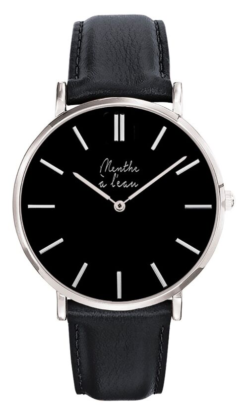 la véritable cuir noir Fond noir chromé-Homme