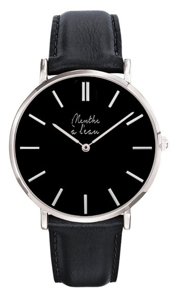 la véritable cuir noir Fond noir chromé-Homme 1