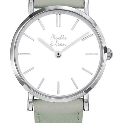 la véritable cuir vert d'eau F blanc chromé-F