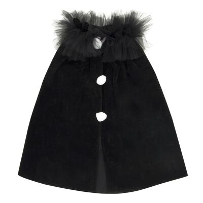 Pierrot black cape black linen with white pompom and black collar