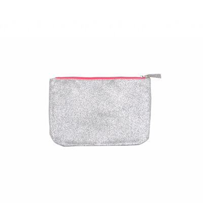Pochette argento paillette zip rosa fluo