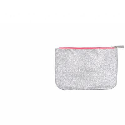 Paillette silver pouch neon pink zip