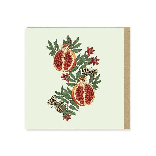 Pomegranate & Leopard Butterfly 130mm Square Greeting Card