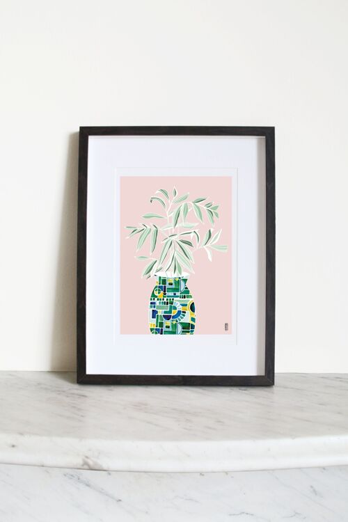 Leafy Vase Pink A4 Art Print