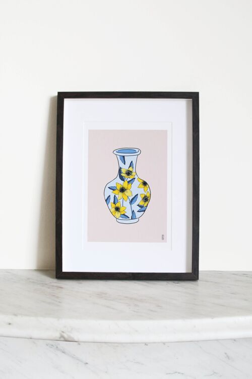 Yellow Flower Vase A4 Art Print