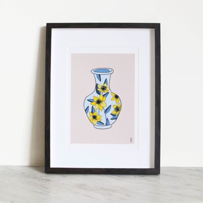 Yellow Flower Vase A4 Art Print