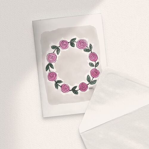 Rose Wreath, Pink - A6 Folded