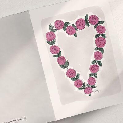 Rose Heart Wreath, Pink - A6 Folded