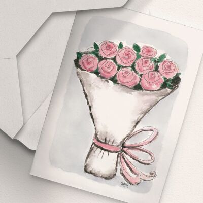 Pink Roses - A6 Folded