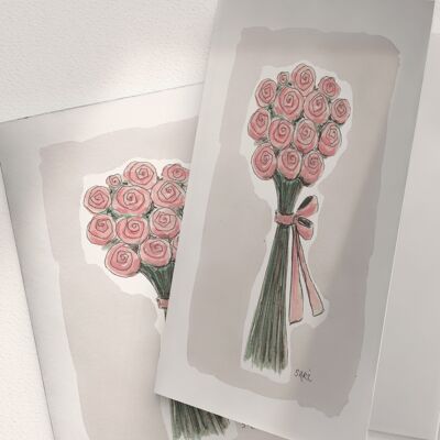 Pink Rose Bouquet - A6 Folded