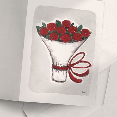 Bouquet de roses rouges - A6 plié