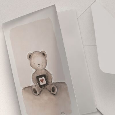 Teddy Bear and Framed Heart - A6 Folded