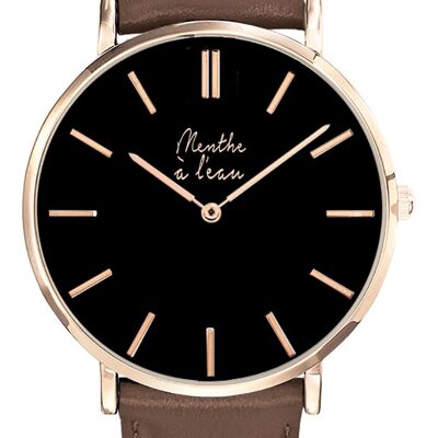 genuine brown leather F black rose gold-H