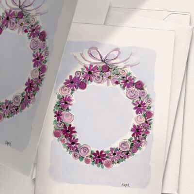 Wreath, Purple Flowers - A6 Folded