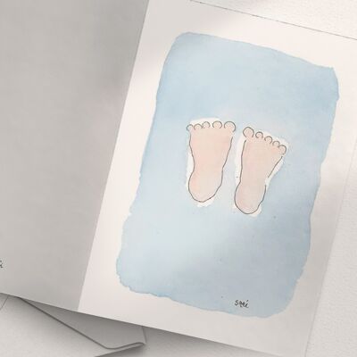 Dedos del pie del bebé, azul claro - A6 plegado