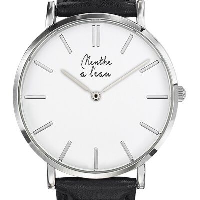 the genuine leather black F white chrome-H