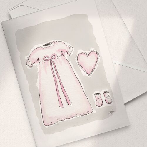 Christening Gown, Light Pink - A6 Folded