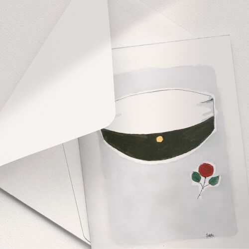 Student Hat and a Red Rose - A6 Folded