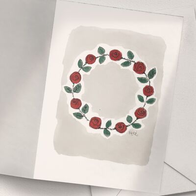 Red Rose Wreath - A6 Folded