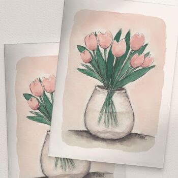 Tulipes roses dans un vase - A6 plié 1