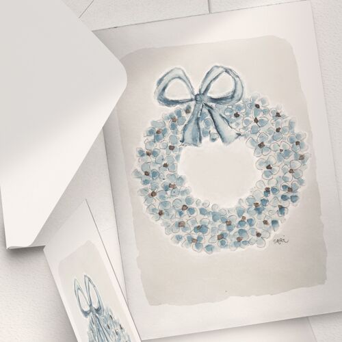 Hydrangea Wreath, Light Blue - A6 Folded