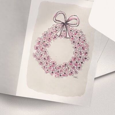 Hydrangea Wreath, Light Pink - A6 Folded