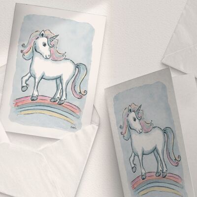 Unicorno, Azzurro - A6 piegato