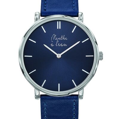Mira la indecisa Pulsera estilo cuero azul Fondo cromado azul