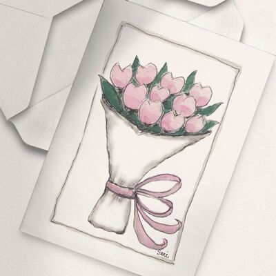 Pink Tulip Bouquet - A6 Folded