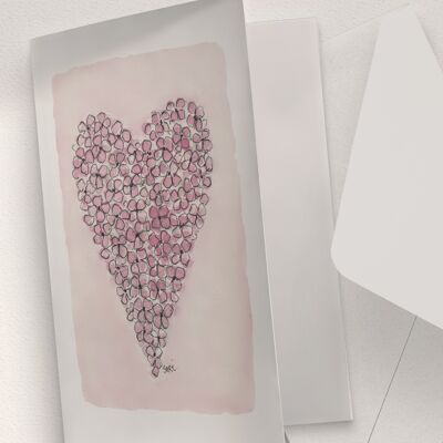 Corazón de hortensia, rosa claro - A6 doblado
