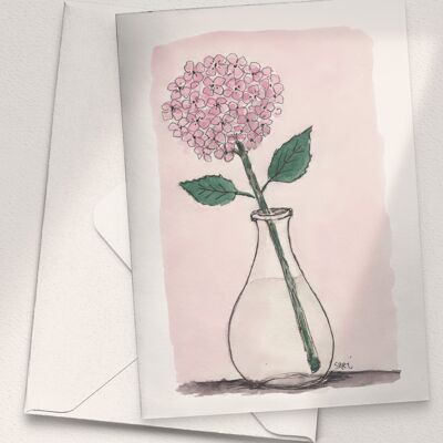 Light Pink Hydrangea in a Vase - A6 Folded I