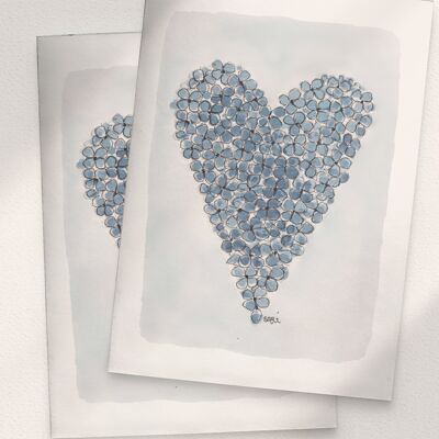 Coeur d'hortensia, bleu - A6 plié