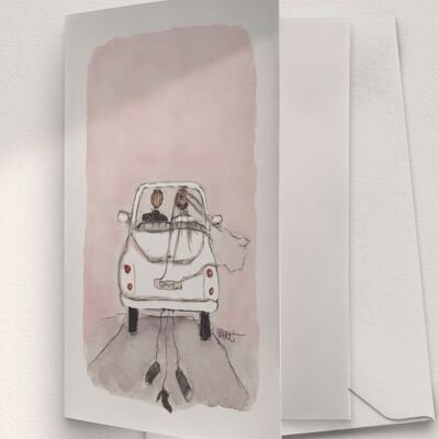 Wedding Car, Pink - A6 Folded