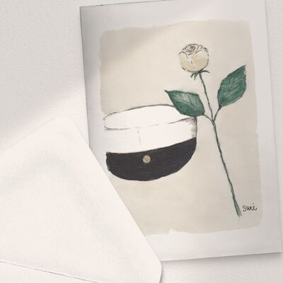 Student's Hat and a White Rose - A6 Folded