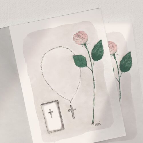 Bible, Confirmation Cross and Peach Rose - A6 Folded