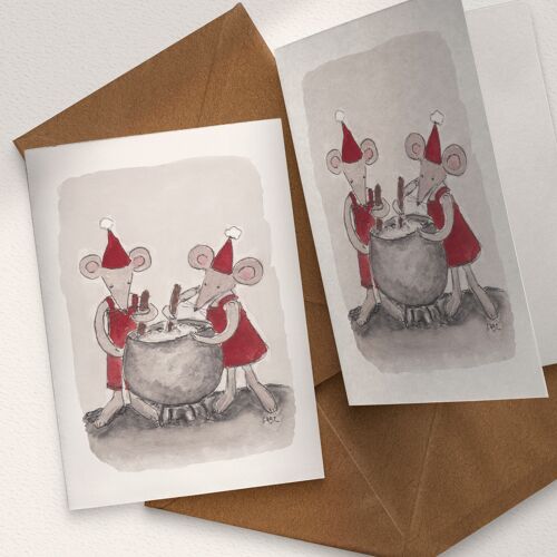 Mouse Elves cooking Porridge - A6 Folded