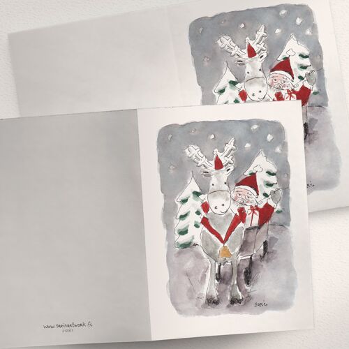 Santa Claus and Reindeer - A6 Folded