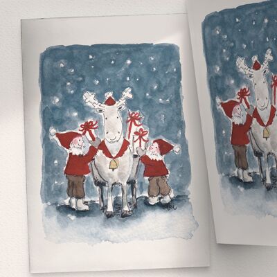 Reindeer and Elves at Christmas - A6 Folded